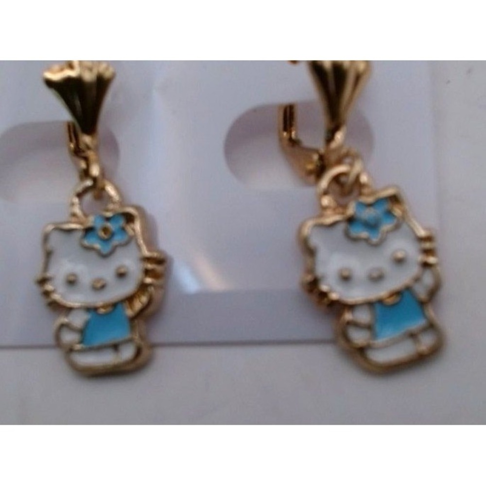 Sanrio - Hello Kitty Dangling Earrings, Blue Outfit, BRAND NEW - Picture 2 of 3
